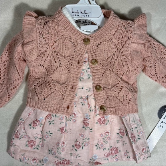 Nicole Miller Other - Nicole Miller Pink Knit Cardigan and Floral Dress Set